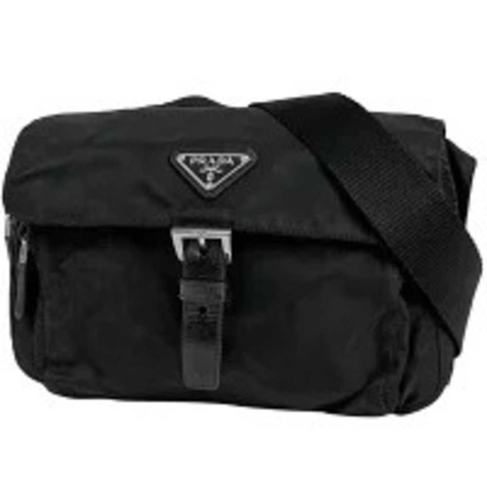 Prada Plate Shoulder Bag Crossbody Body Belt Bum Crossbody Tessuto Nero Black
